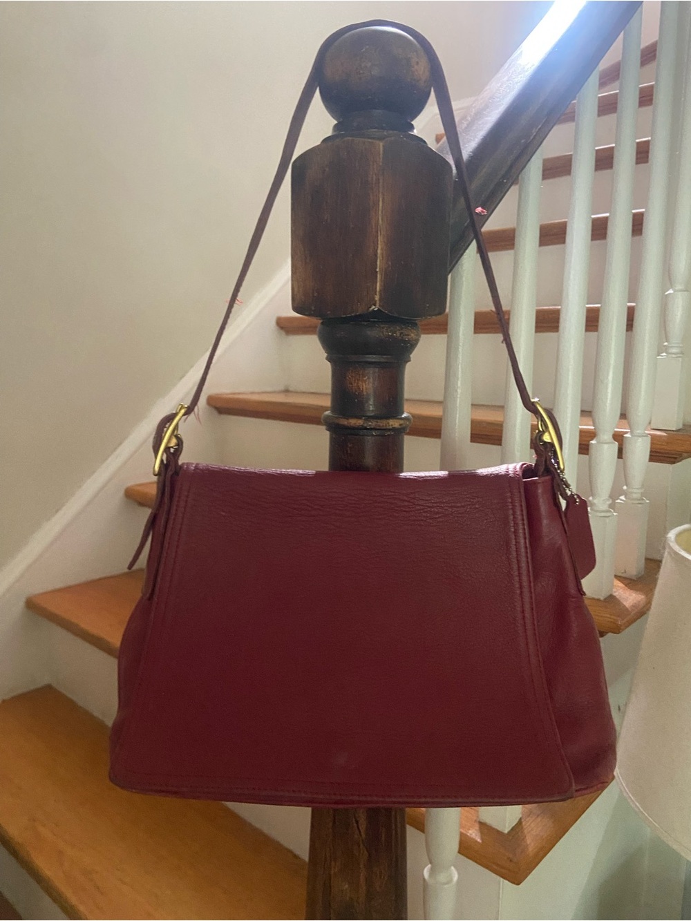 Vintage Coach Red Leather Flap Shoulder Bag